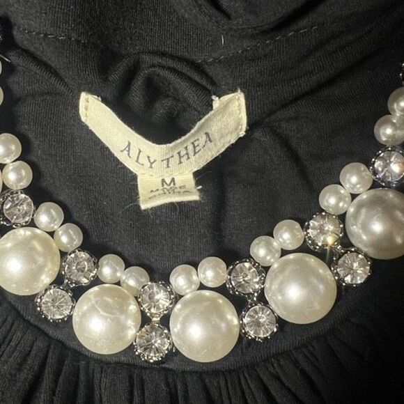 Alythea by Anthropologie Cold Shoulder Embellished Pearl Sundress Medium - Picture 5 of 5